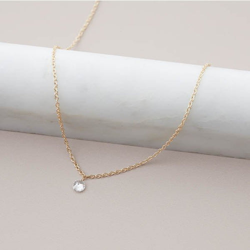 Gold Diamond Necklace / Delicate Solitaire Pendant / Dainty Diamond Necklace  / Bridal Jewelry / Floating Diamond | Wish